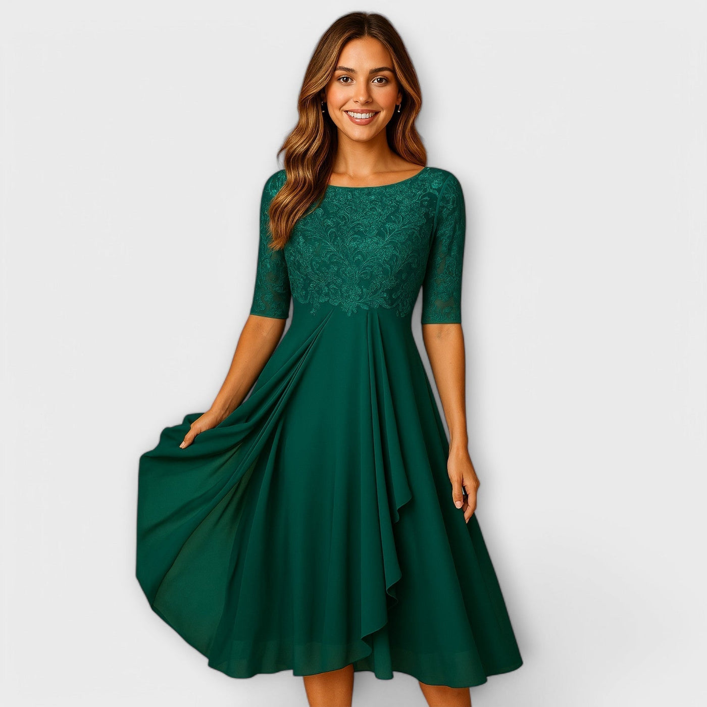 Séraphine-  Midi Kleid mit Spitzenärmeln