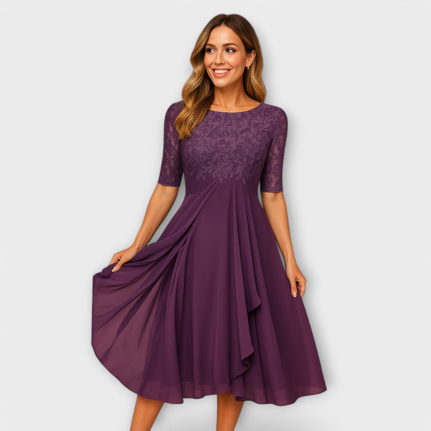 Séraphine-  Midi Kleid mit Spitzenärmeln