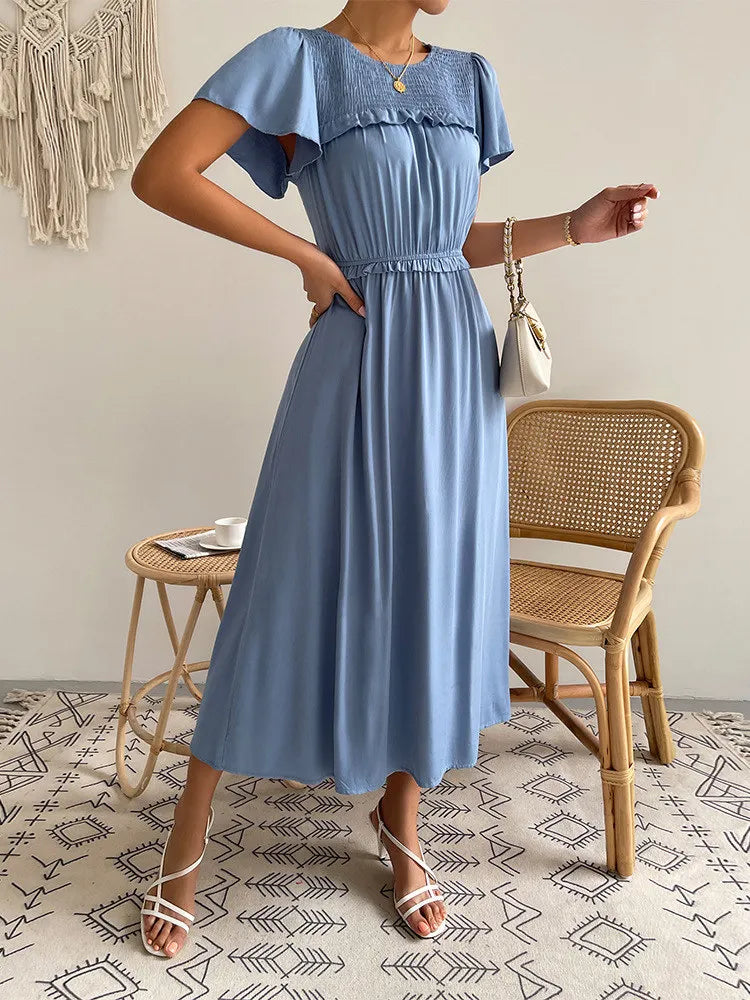 Lucy - Langes Kleid mit kurzen Ärmeln und hoher Taille