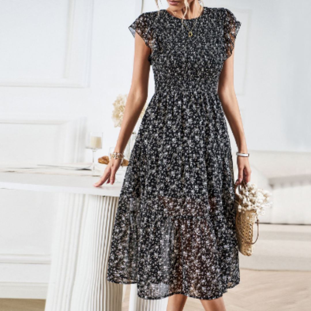 Freda | Kleid mit Blumenmuster und Rüschenbesatz