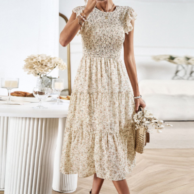 Freda | Kleid mit Blumenmuster und Rüschenbesatz